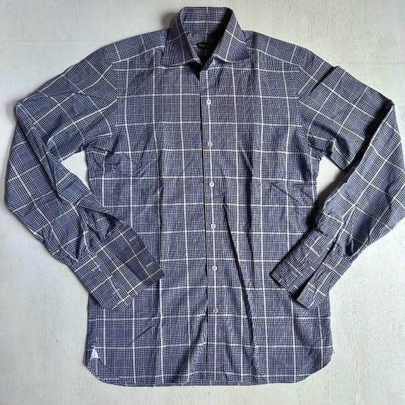 TOM FORD Blue Plaid French Cuff Dress Shirt Size 40 / 15.75
